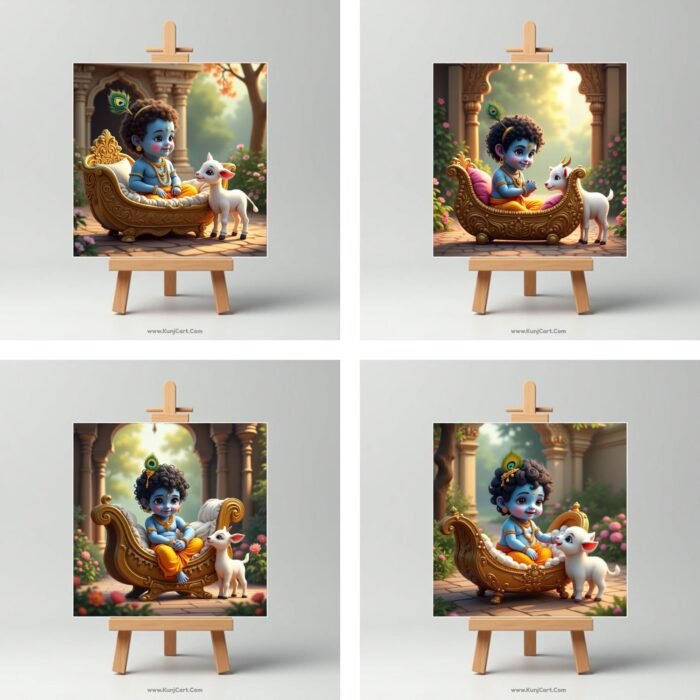Baby Krishna with Calf Mini Canvas Painting5