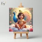Baby Krishna with Peacock Mini Canvas Painting1