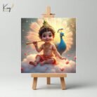Baby Krishna with Peacock Mini Canvas Painting2