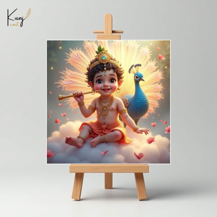Baby Krishna with Peacock Mini Canvas Painting2