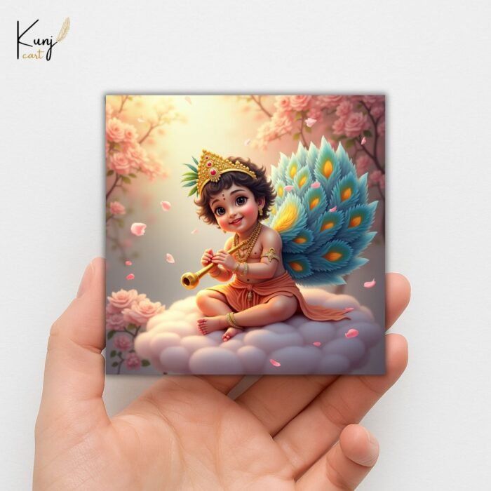 Baby Krishna with Peacock Mini Canvas Painting3