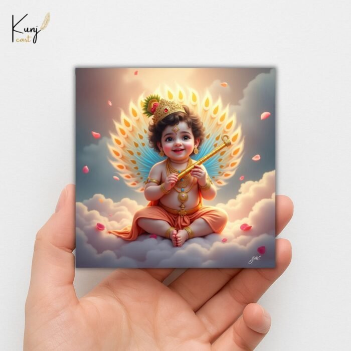 Baby Krishna with Peacock Mini Canvas Painting4