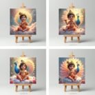 Baby Krishna with Peacock Mini Canvas Painting5