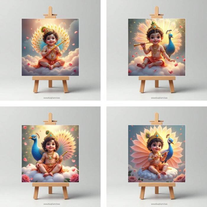 Baby Krishna with Peacock Mini Canvas Painting5