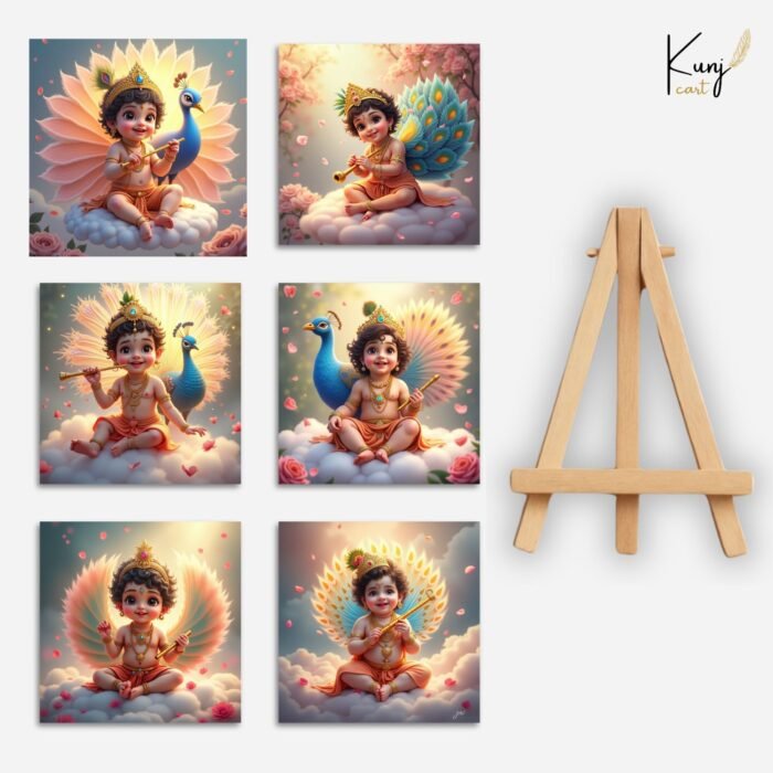 Baby Krishna with Peacock Mini Canvas Painting6