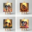 Krishna Radha Love Theme Mini Canvas Painting Set 5