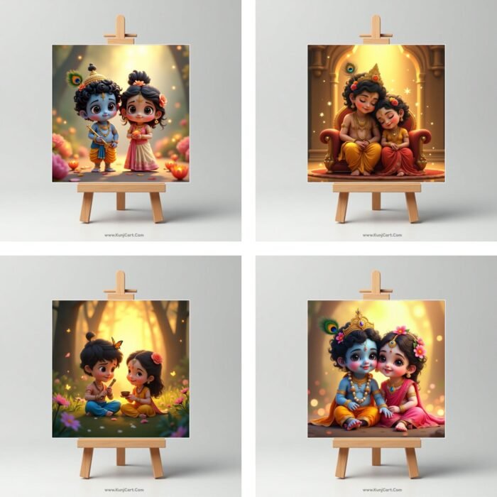 Krishna Radha Love Theme Mini Canvas Painting Set 5