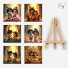 Krishna Radha Love Theme Mini Canvas Painting Set 6