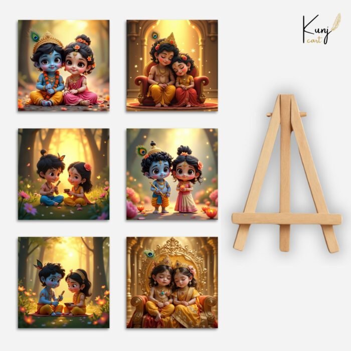 Krishna Radha Love Theme Mini Canvas Painting Set 6