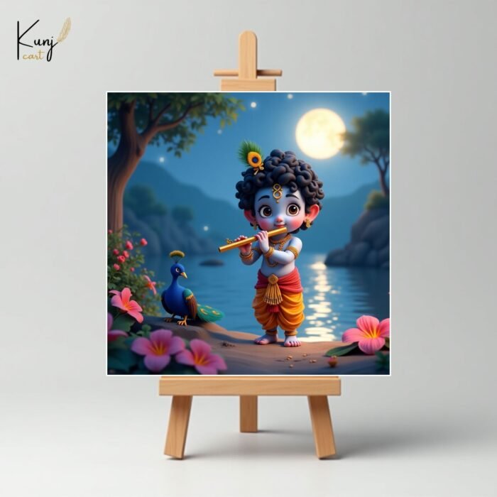 Kunjcart Baby Krishna Flute Mini Canvas Painting 1