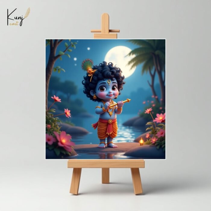 Kunjcart Baby Krishna Flute Mini Canvas Painting 2