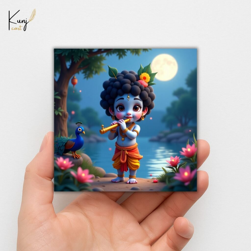 Kunjcart Baby Krishna Flute Mini Canvas Painting 6