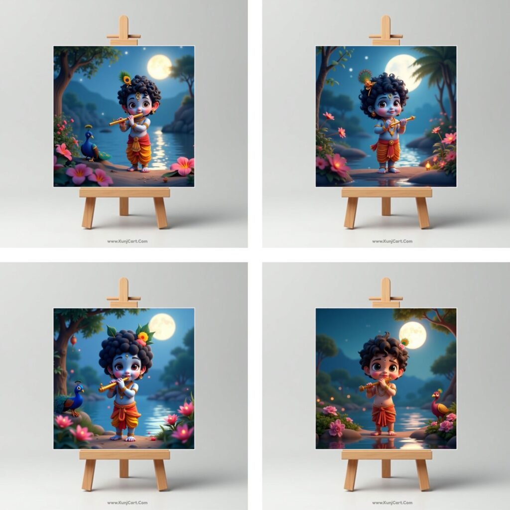 Kunjcart Baby Krishna Flute Mini Canvas Painting 6