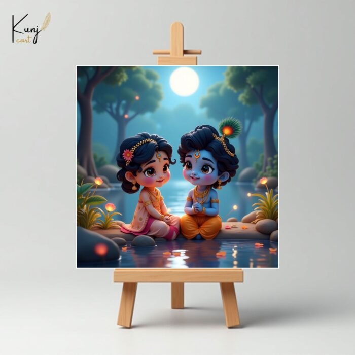 Radha Krishna Mini Canvas Painting | Set of 6 with Wooden Easel1