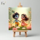 Radha Krishna Mini Canvas Painting | Set of 6 with Wooden Easel2