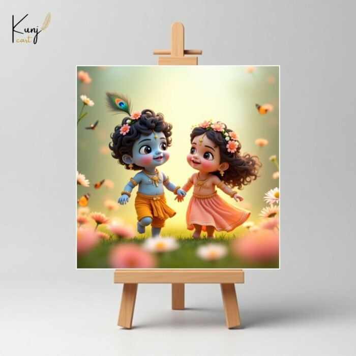 Radha Krishna Mini Canvas Painting | Set of 6 with Wooden Easel2