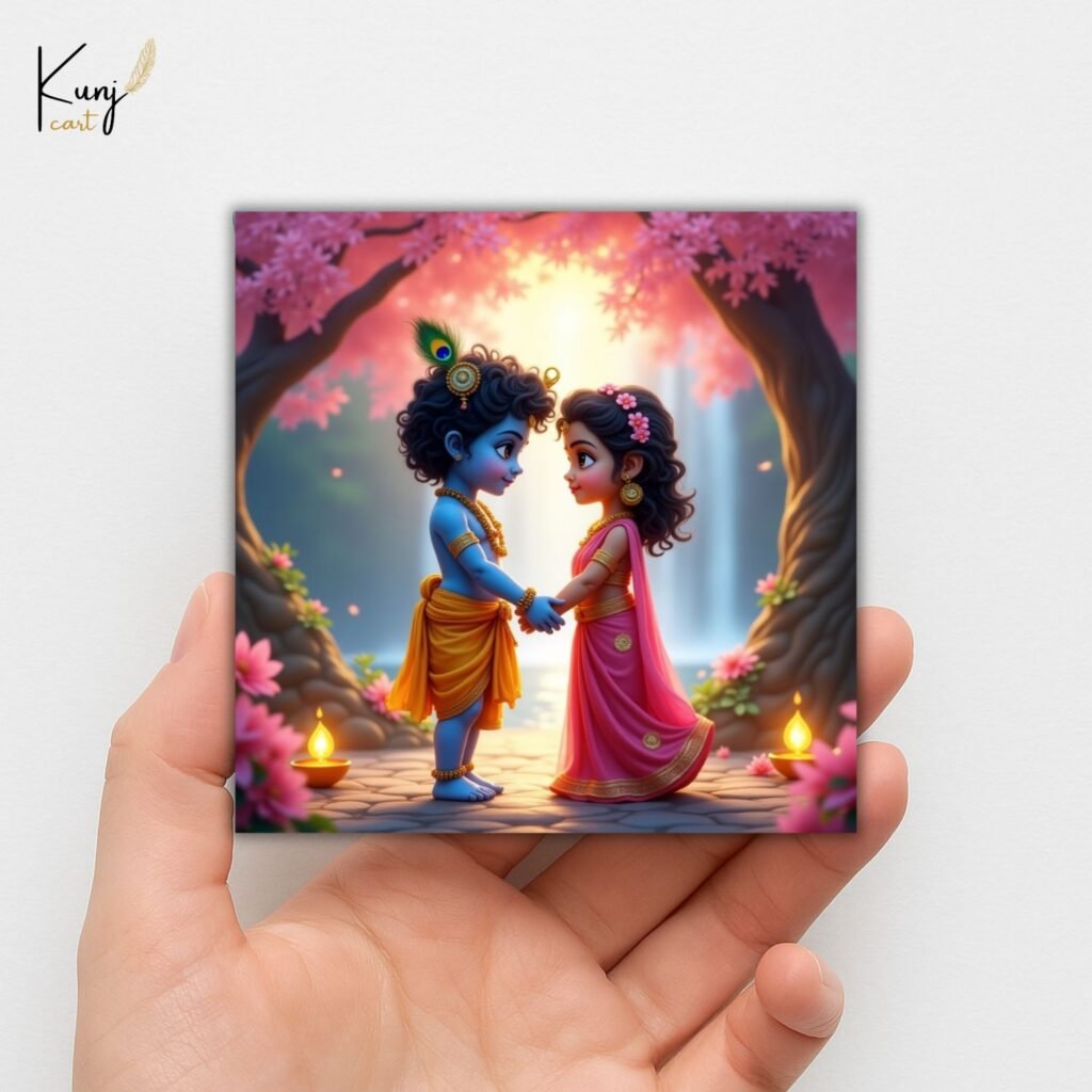 Radha Krishna Mini Canvas Painting | Set of 6 with Wooden Easel6