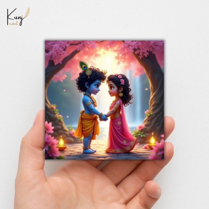 Radha Krishna Mini Canvas Painting | Set of 6 with Wooden Easel4