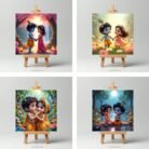 Radha Krishna Mini Canvas Painting | Set of 6 with Wooden Easel5