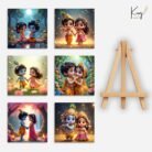 Radha Krishna Mini Canvas Painting | Set of 6 with Wooden Easel6