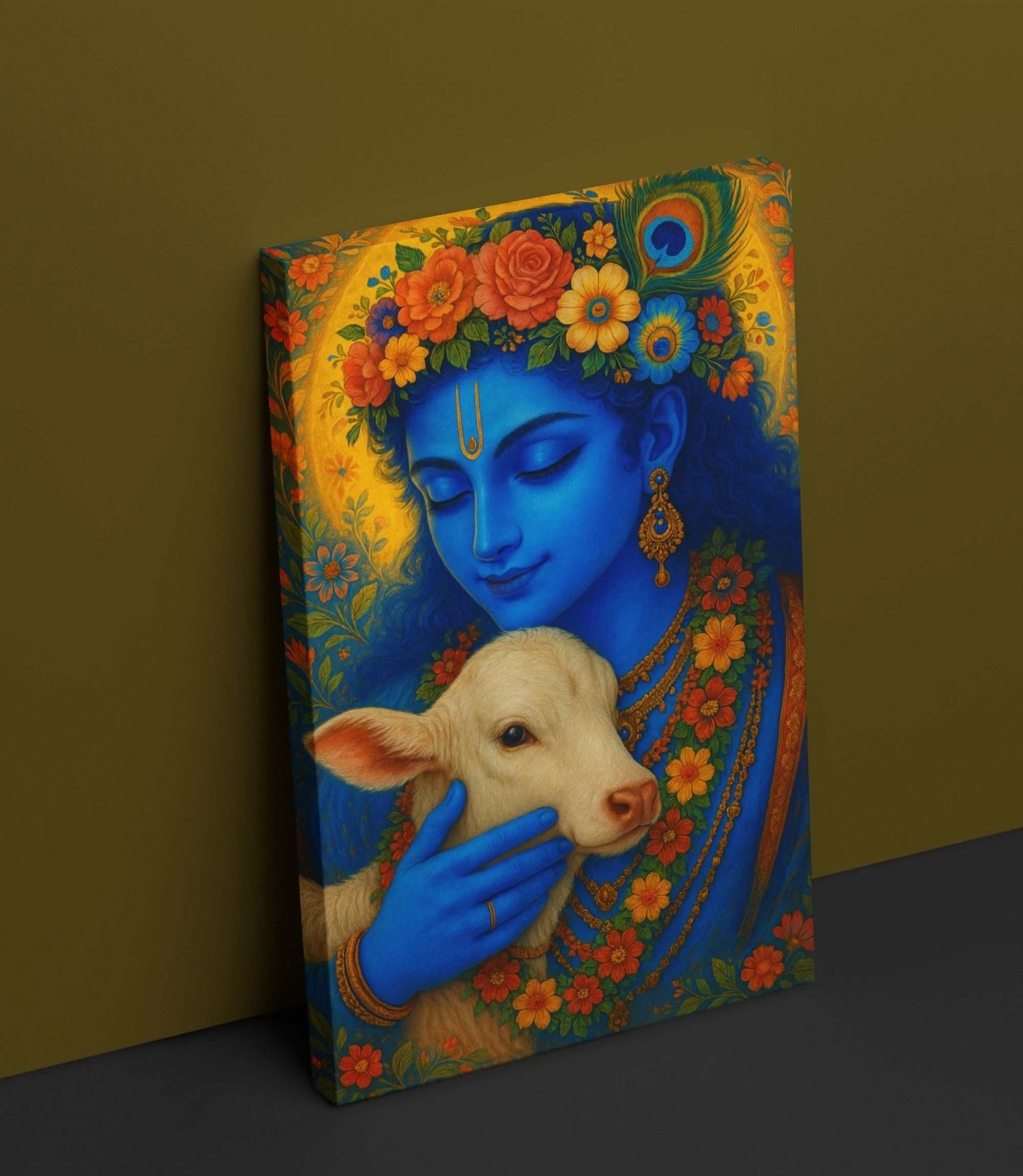 Beautiful Krishna With Cow Painting 1