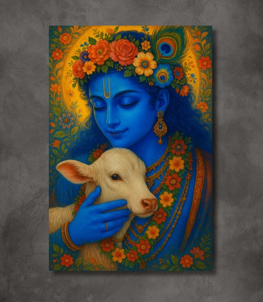 Beautiful Krishna With Cow Painting 1