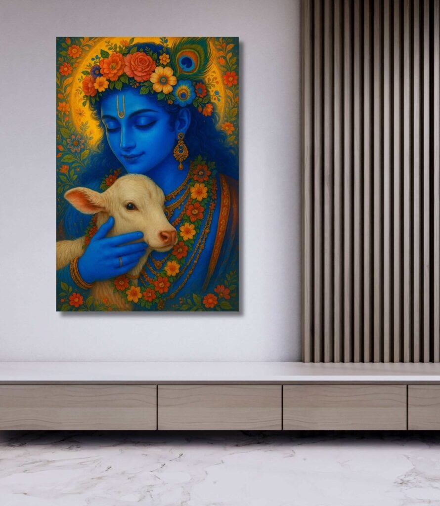 Beautiful Krishna With Cow Painting 1