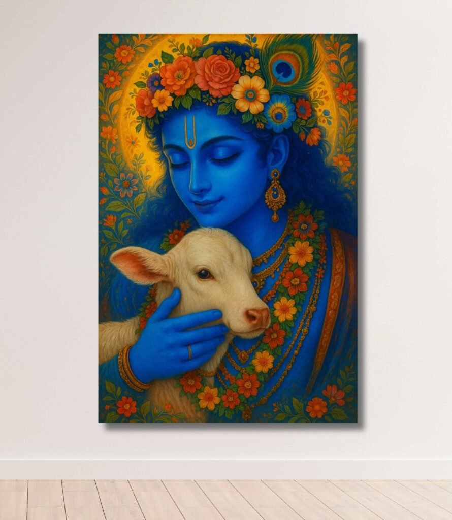 Beautiful Krishna With Cow Painting 1