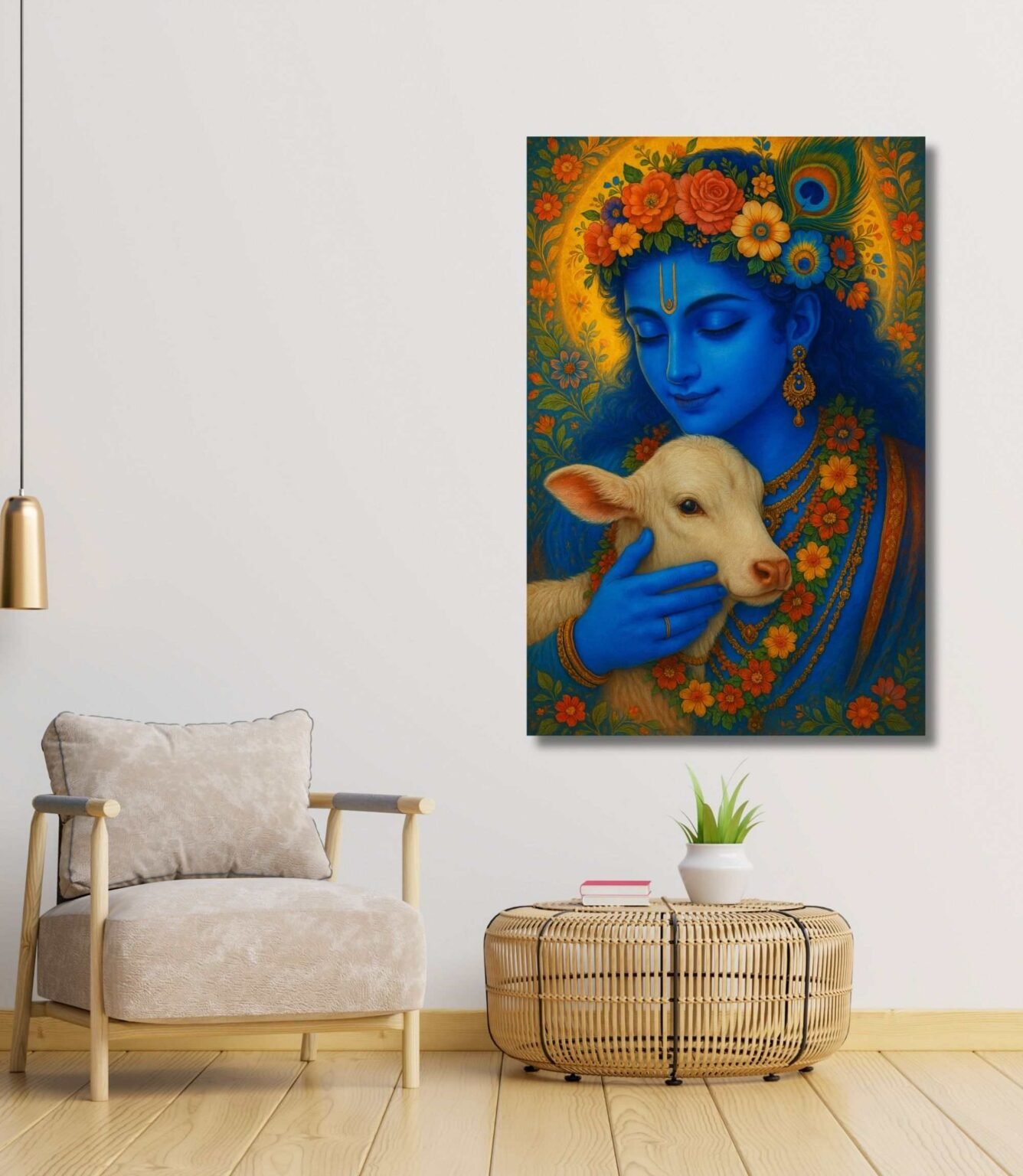 Beautiful Krishna With Cow Painting 7