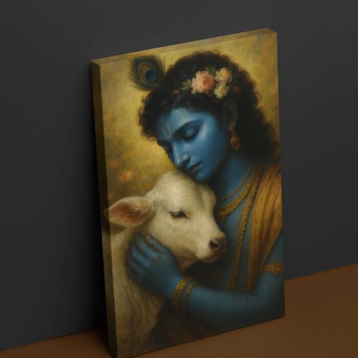 Beautiful Krishna With Cow Painting by Kunjcart1