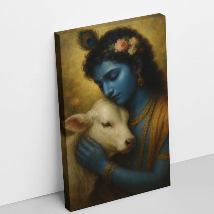 Beautiful Krishna With Cow Painting by Kunjcart2