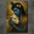 Beautiful Krishna With Cow Painting by Kunjcart3