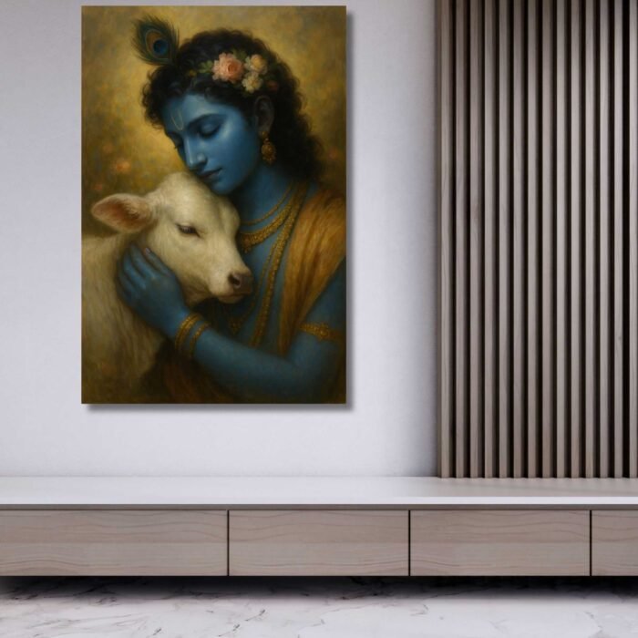 Beautiful Krishna With Cow Painting by Kunjcart5