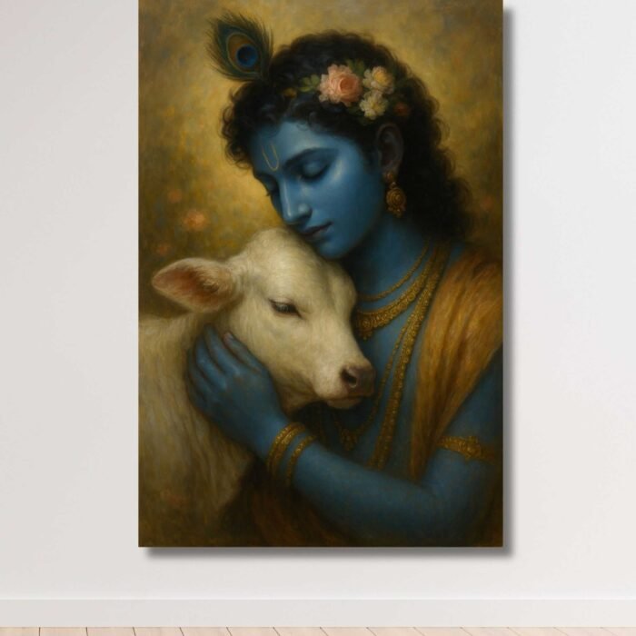 Beautiful Krishna With Cow Painting by Kunjcart6
