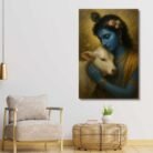 Beautiful Krishna With Cow Painting by Kunjcart7