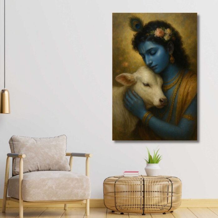 Beautiful Krishna With Cow Painting by Kunjcart7