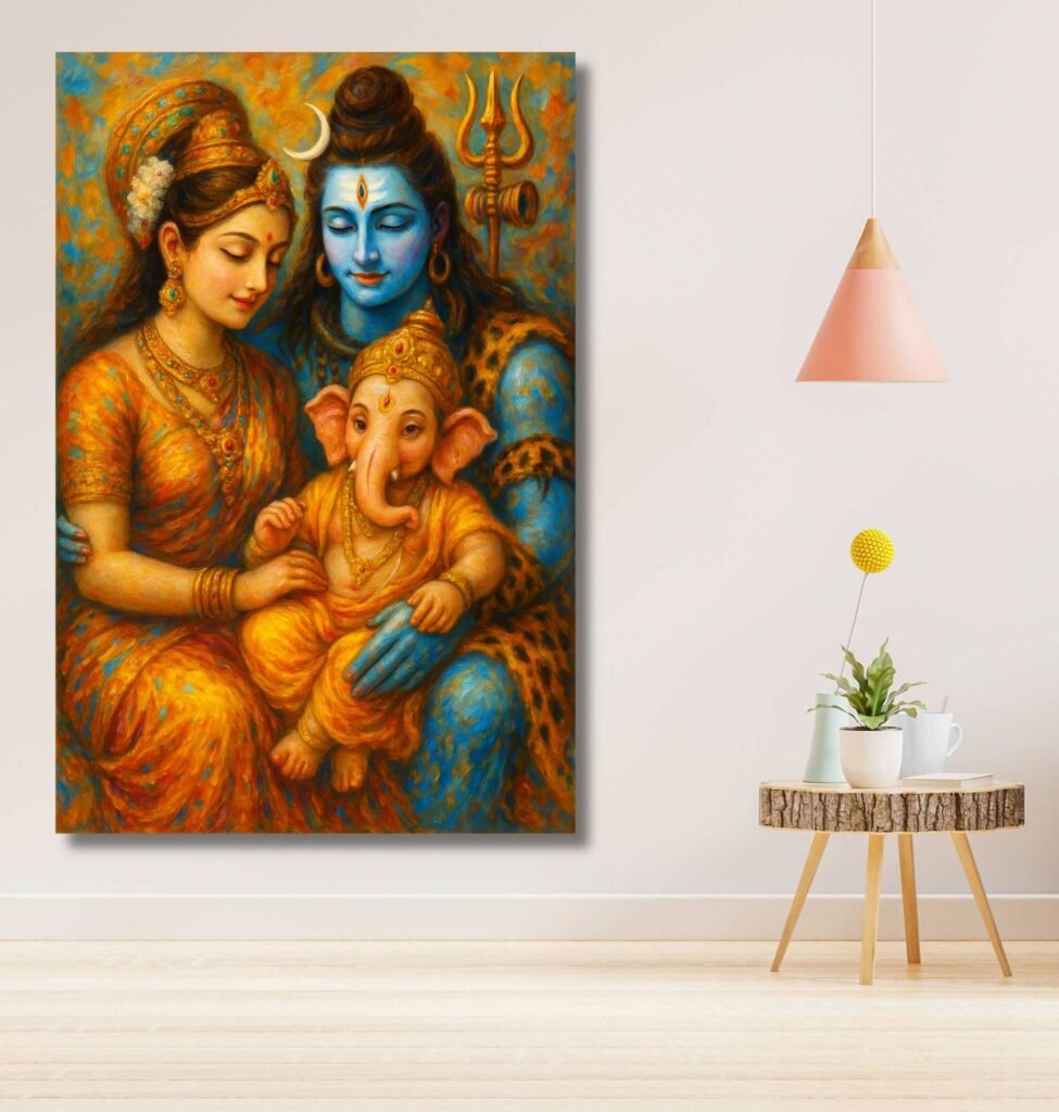 Spiritual canvas painting of Shiva and Parvati1
