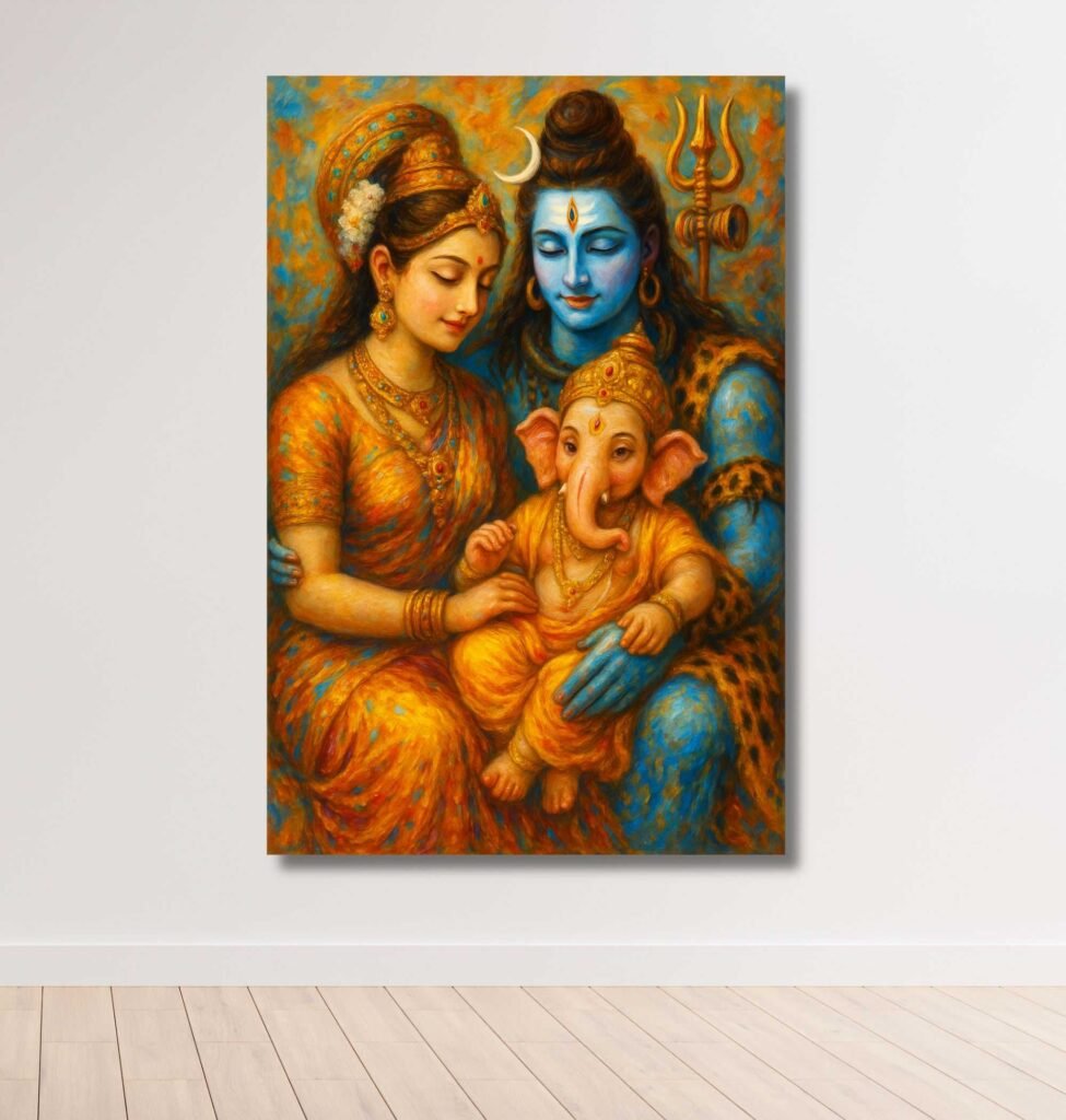 Spiritual canvas painting of Shiva and Parvati1