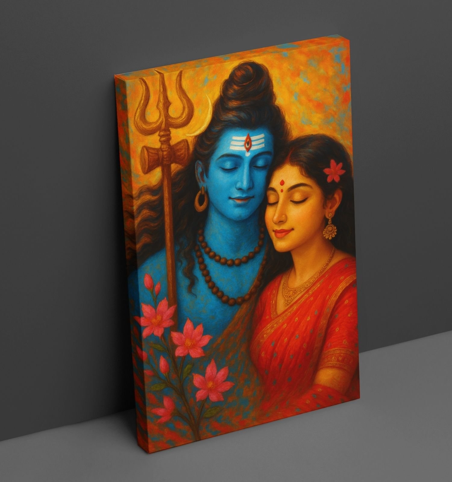 Lord Shiva Parvat Wall Art | Paintings of Lord Shiva and Parvati for Wall Decoration | Mahadev Wall Art with Bright HD Colors & Handmade Look