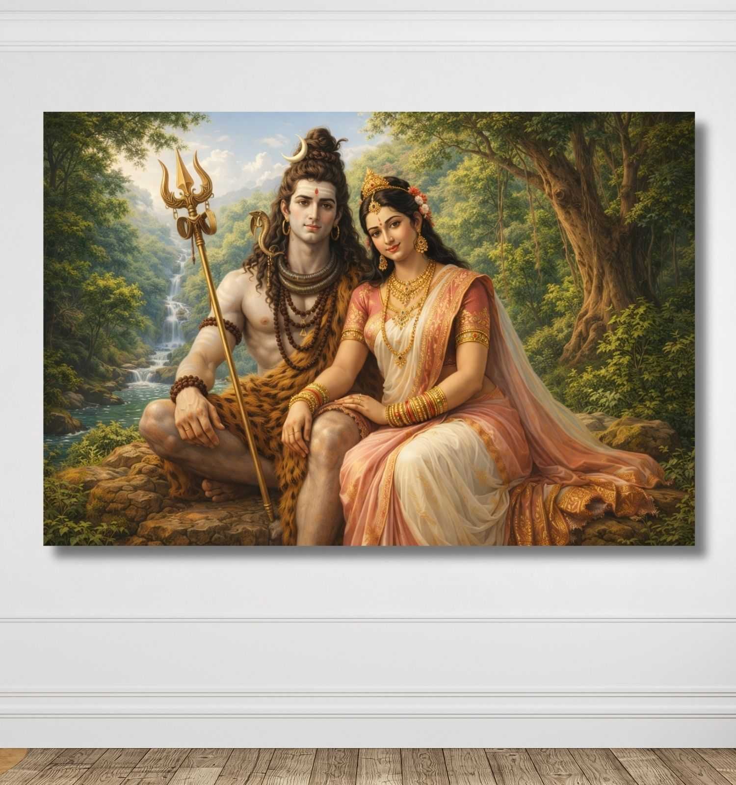 Shiva Parvati Painting on Canvas | Paintings of Lord Shiva and Parvati for Wall Decoration | Mahadev Wall Art for Home & Office