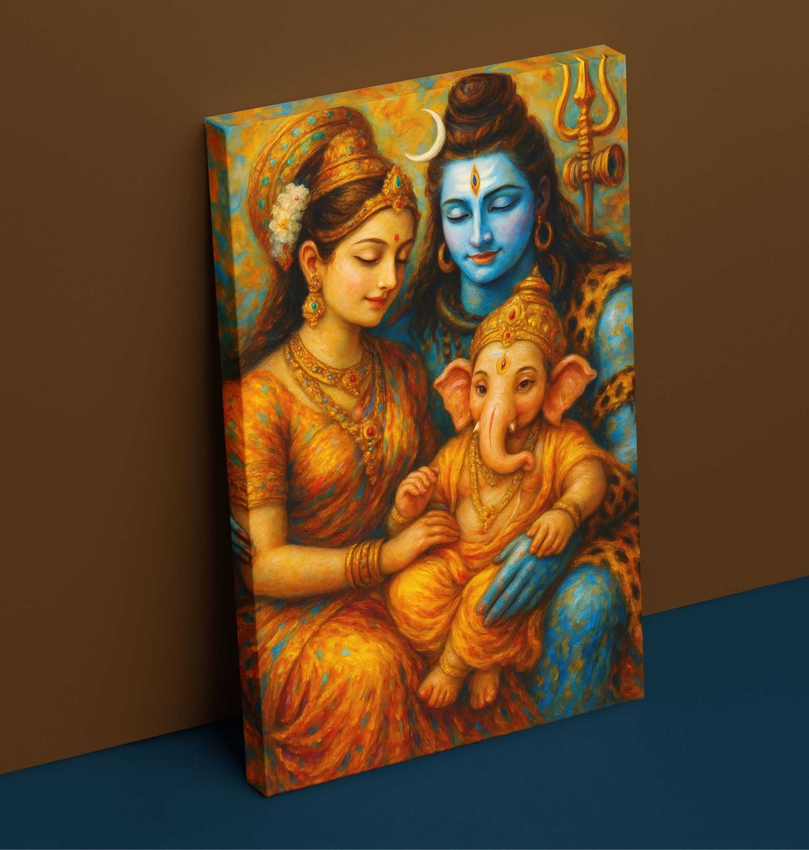 Spiritual canvas painting of Shiva and Parvati1