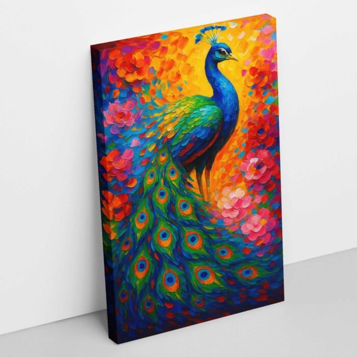 colourful peacock canvas painting1