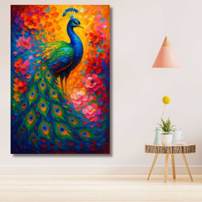 colourful peacock canvas painting2