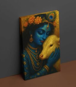 krishna painting with cow on canvas for wall art by kunjcart1