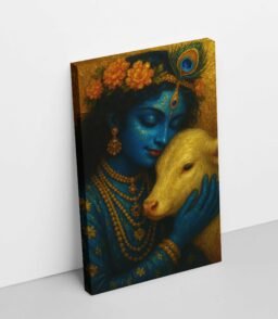 krishna painting with cow on canvas for wall art by kunjcart2