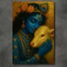krishna painting with cow on canvas for wall art by kunjcart3