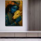 krishna painting with cow on canvas for wall art by kunjcart5