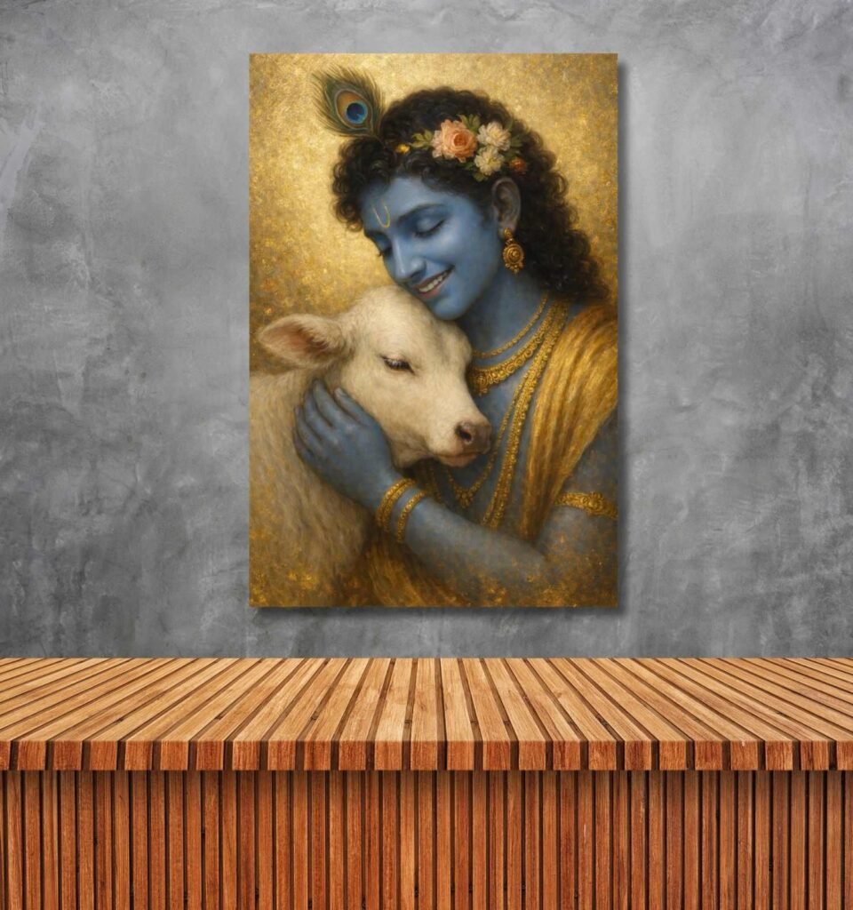 krishna with cow painting3