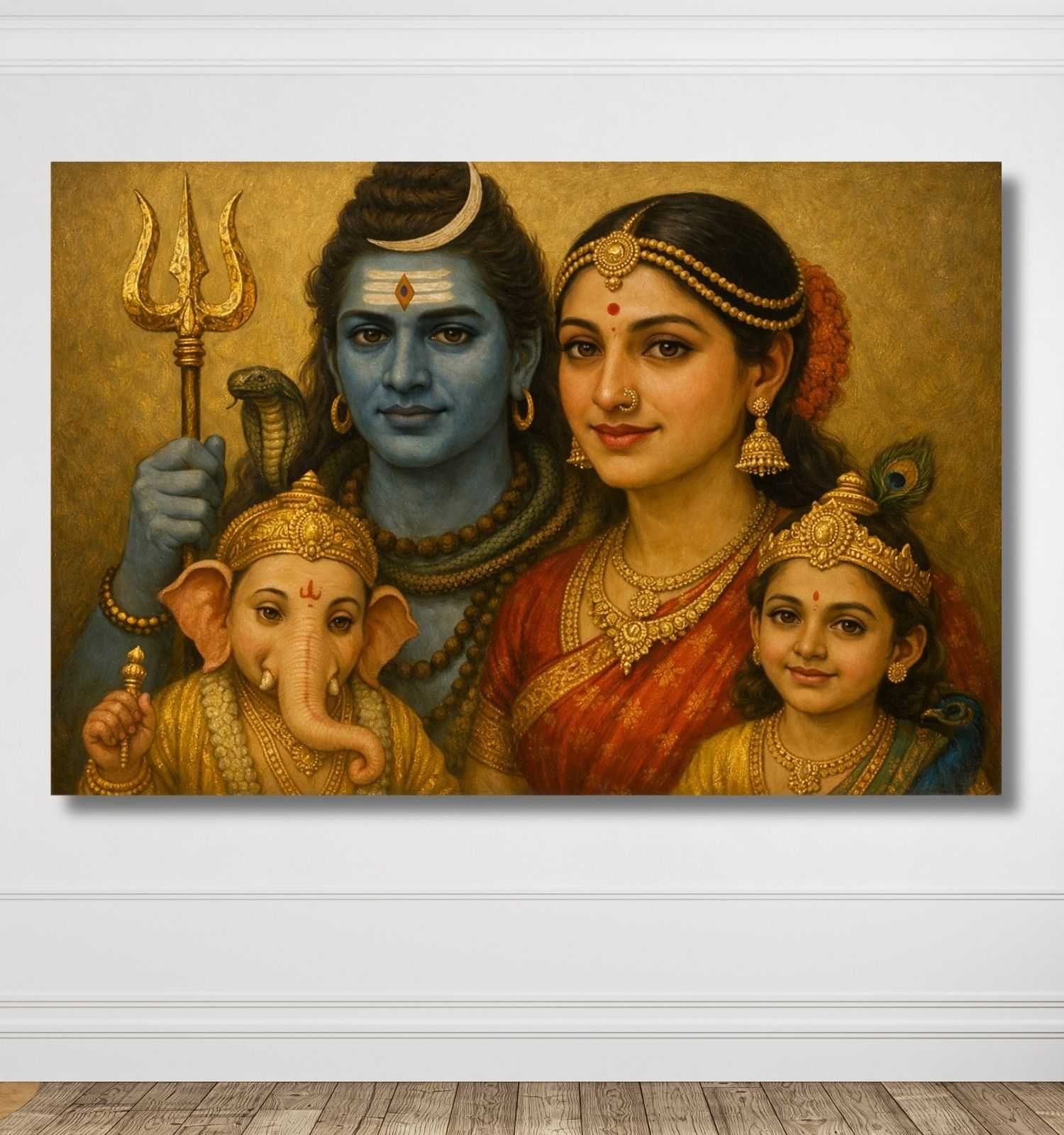 Lord Shiva and Parvati Canvas Wall Art | Paintings of Lord Shiva and Parvati for Wall Decoration | Mahadev Wall Art with Handmade Look in Bright HD Colors
