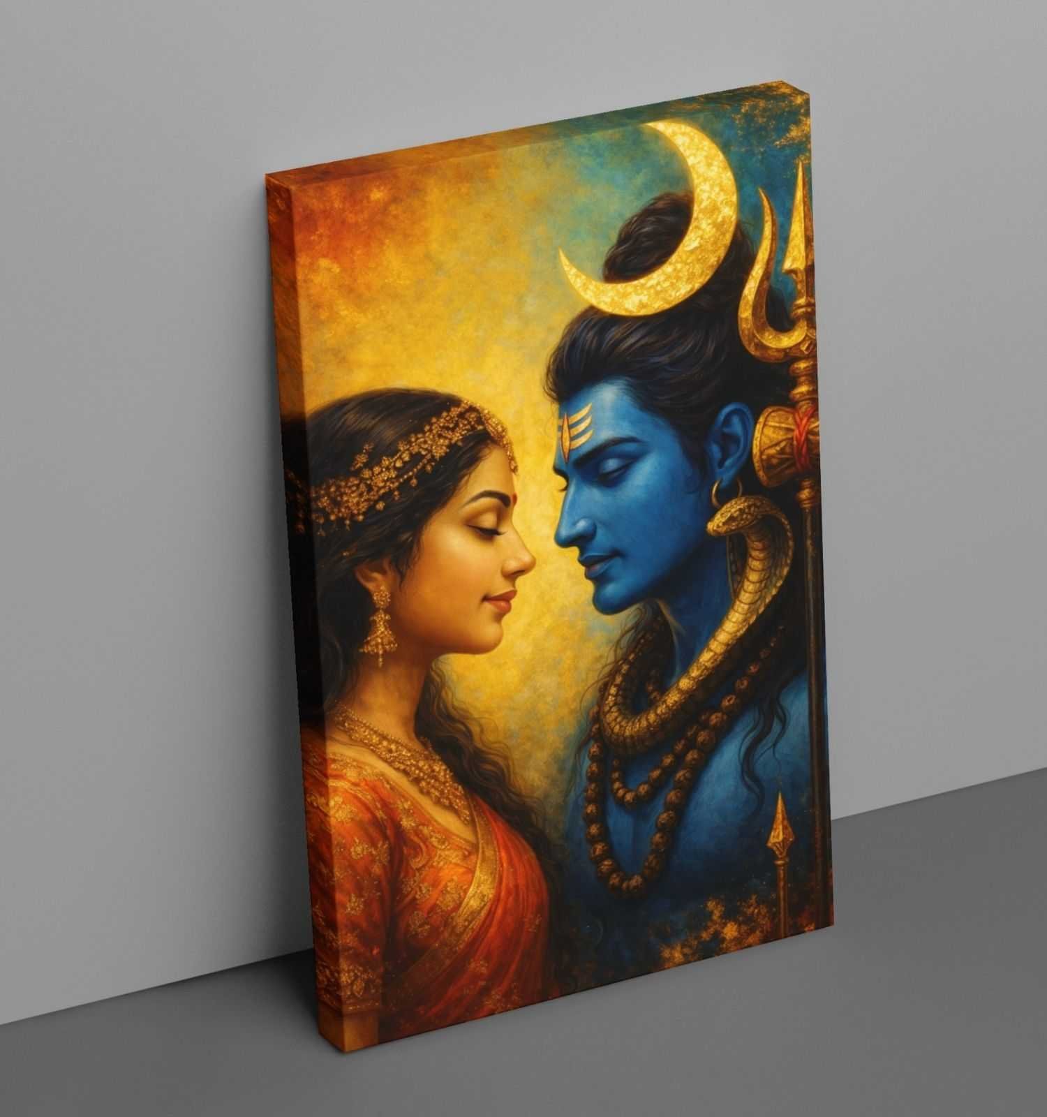 Shiva Parvati Painting on HD Canvas | Paintings of Lord Shiva and Parvati for Home Wall Decor | Mahadev Wall Art | Handmade Look